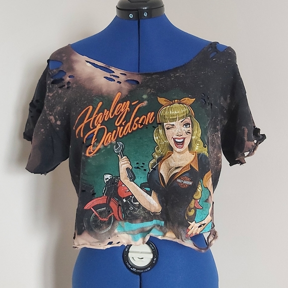 Vintage distressed Harley Davidson crop top